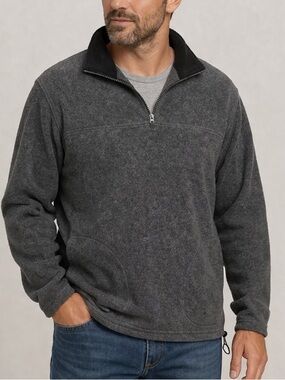 Men’s Fleece Quarter Zip Pullover XXL Gray Soft Warm Drawstring Hem
